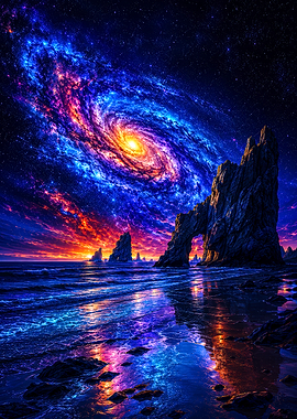Cosmic Galaxy Over Ocean Arch