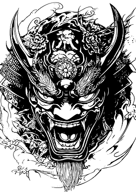 Demon Samurai Mask with Flowers