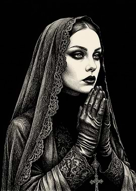 Gothic Woman in Veil Praying