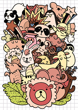 Cute Doodle Animals Collage
