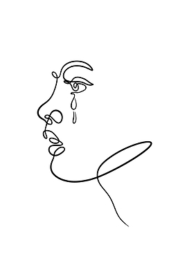 Minimalist Crying Face Line Art