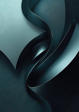Teal Ribbon Abstract — Elegant Dark Teal and Gold Minimalist Digital Art