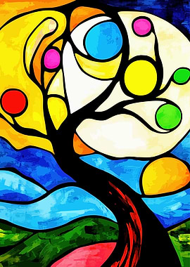 Abstract Stained Glass Tree