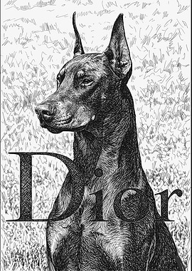 Doberman with Dior Logo