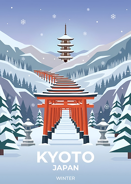 Kyoto Winter Landscape with Torii Gates