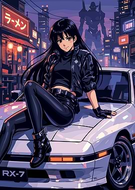 Anime Girl on RX-7 poster