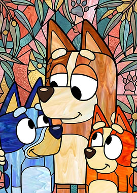 Bluey Family Stained Glass Art
