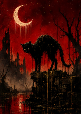 Black Cat Under a Blood Moon