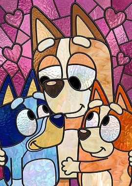Bluey Family Stained Glass Art