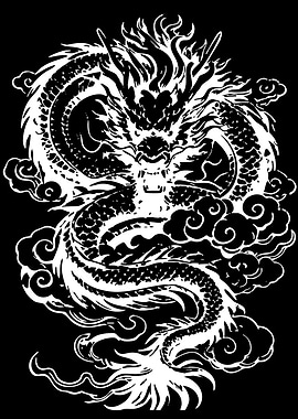 White Dragon on Black Background