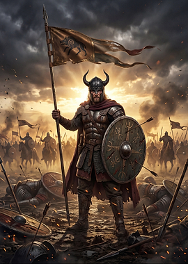 Viking Warrior with Banner and Shield