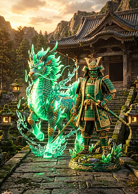 Samurai Warrior with Green Dragon Spirit