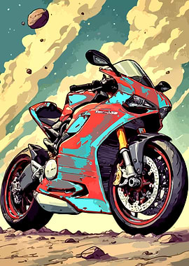 Stylized Motorcycle in a Cosmic Landscape
