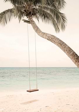 Palm Tree Swing Over Tropical Beach