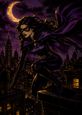 Superheroine on a Rooftop at Night