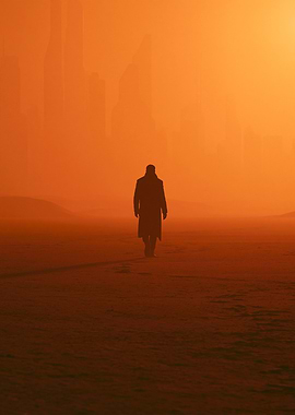 Man walking in a desert landscape