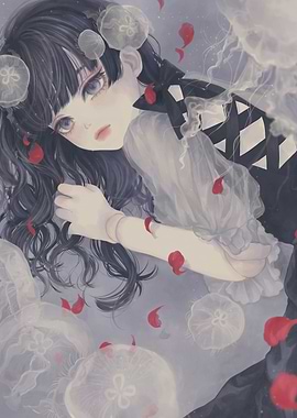 Anime Girl with Jellyfish and Petals
