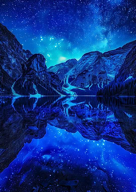 Starry Night Over Mountain Lake