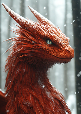 Red Dragon in Snowy Forest
