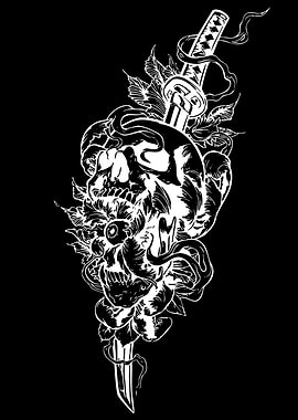 Skull and Katana Tattoo Design
