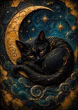 Black Cat on Crescent Moon