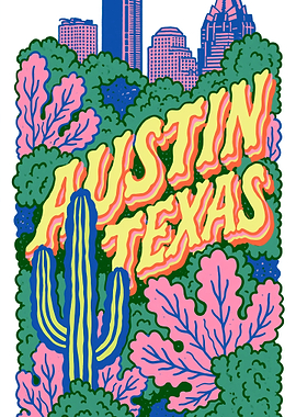 Austin Texas Cityscape with Cactus