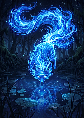 Blue Fire Fox in a Swamp