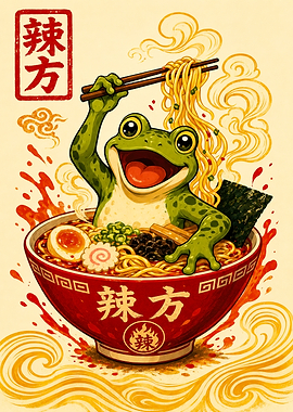 Happy Frog Eating Ramen