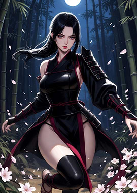 Samurai Woman in Bamboo Forest