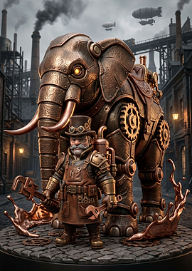 Steampunk Elephant and Mechanic