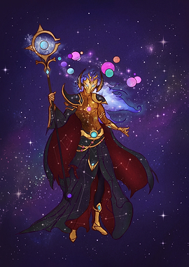 Cosmic Being with Staff and Planets
