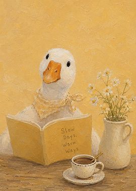 Duck Reading a Book with Coffee