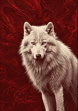Wolf Portrait with Red Abstract Background