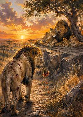 Lion Family at Sunset