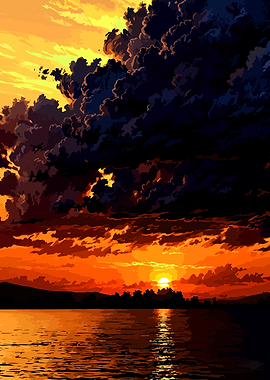 Dramatic Sunset Over Water