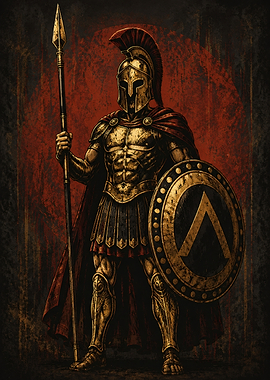 Spartan Warrior with Spear and Shield