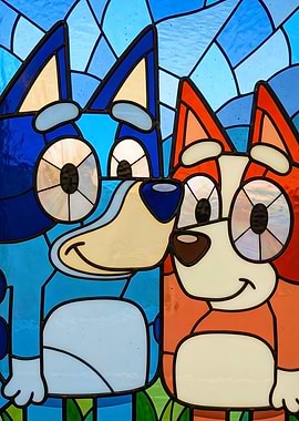 Bluey and Bingo Stained Glass Art