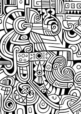 Abstract Black and White Doodle Art