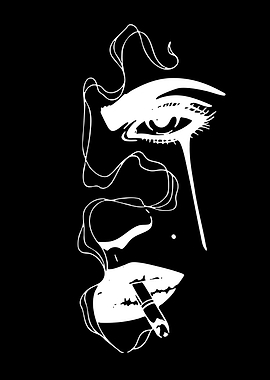 Woman Smoking with Smoke Swirls