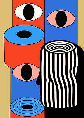 Surreal Eyes and Head Silhouette