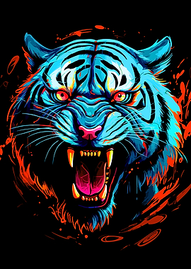 Aggressive Blue Tiger Roaring