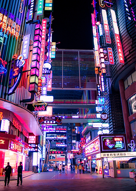 Neon-lit shopping mall at Night in Chingqing