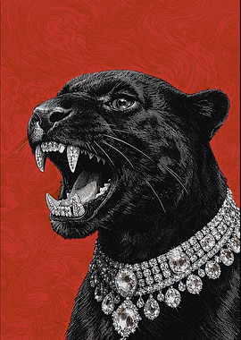 Black Panther with Diamond Necklace