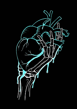 Skeleton Hand Holding Dripping Heart