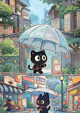Cute Cat Walking in the Rain