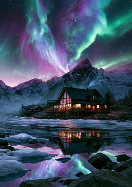 Aurora Borealis over a Cabin