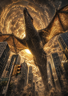 Dragon Over the City Urban Fantasy Giant Beast Attack