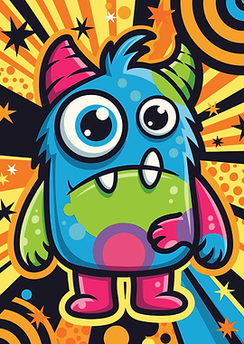 Cute Blue Monster with Colorful Accents