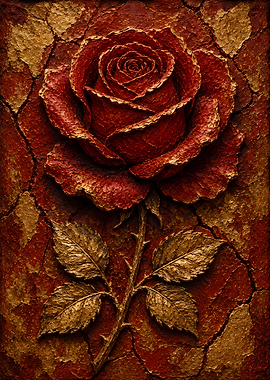 Textured Red Rose with Golden Accents