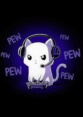 Gaming Cat with 'Pew Pew' Text